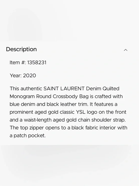 Saint Laurent Denim Chevron Round Crossbody with Gold Hardware - Picture 6 of 6